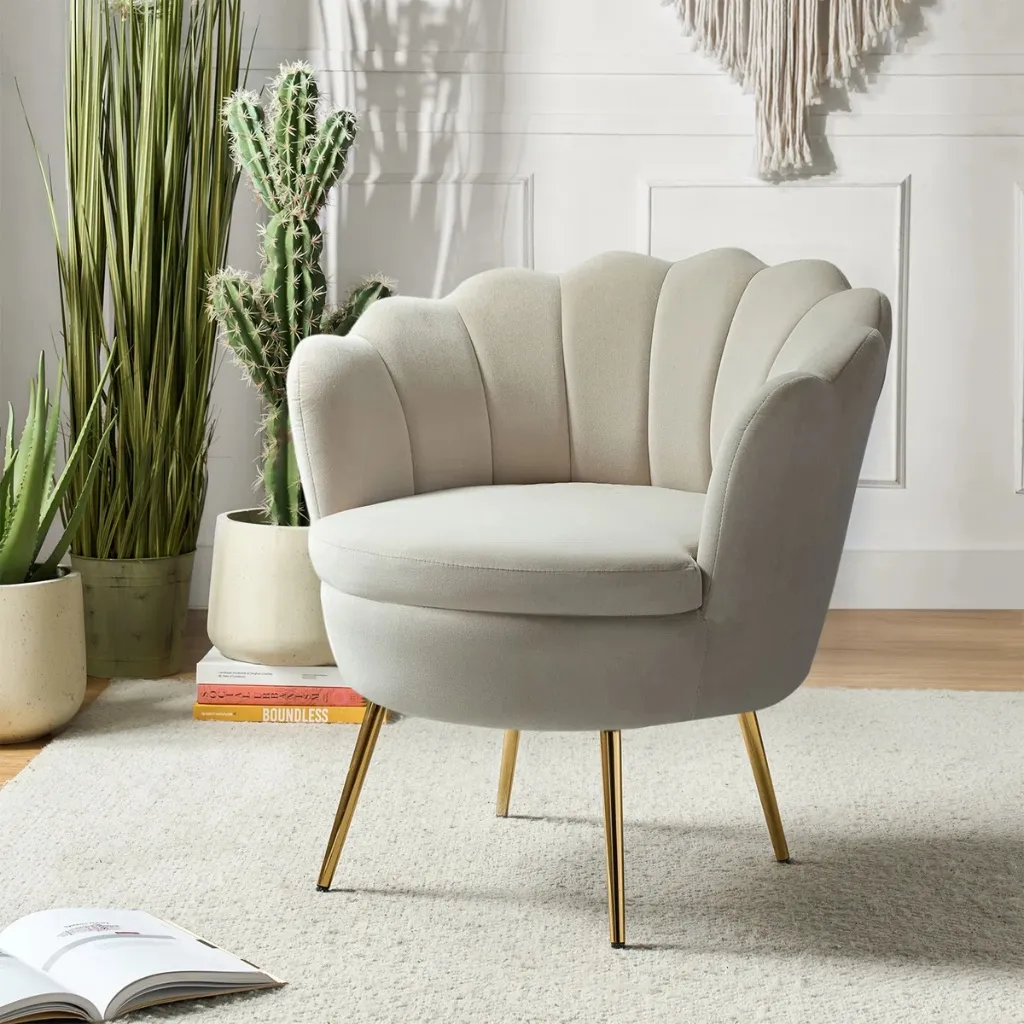 Fauteuil coquille beige (H91xL66xP64cm) - style glamour art déco