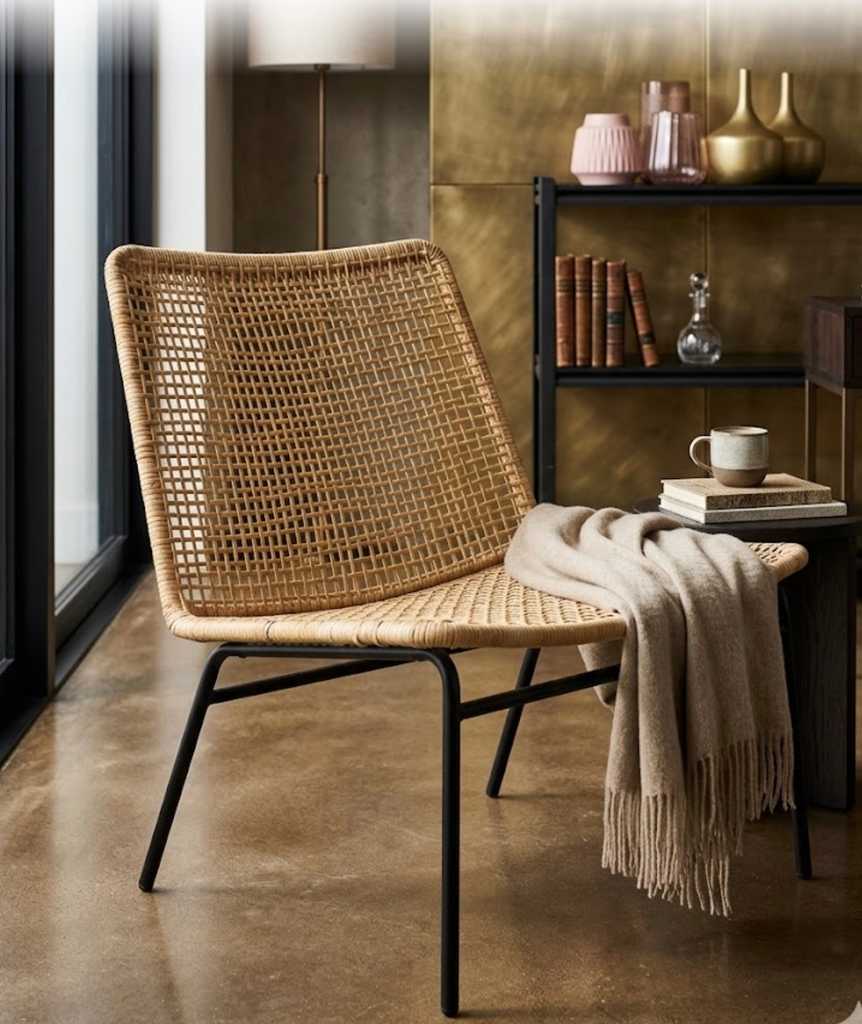 Chaise en rotin naturel et pieds noirs - Design moderne et élégant