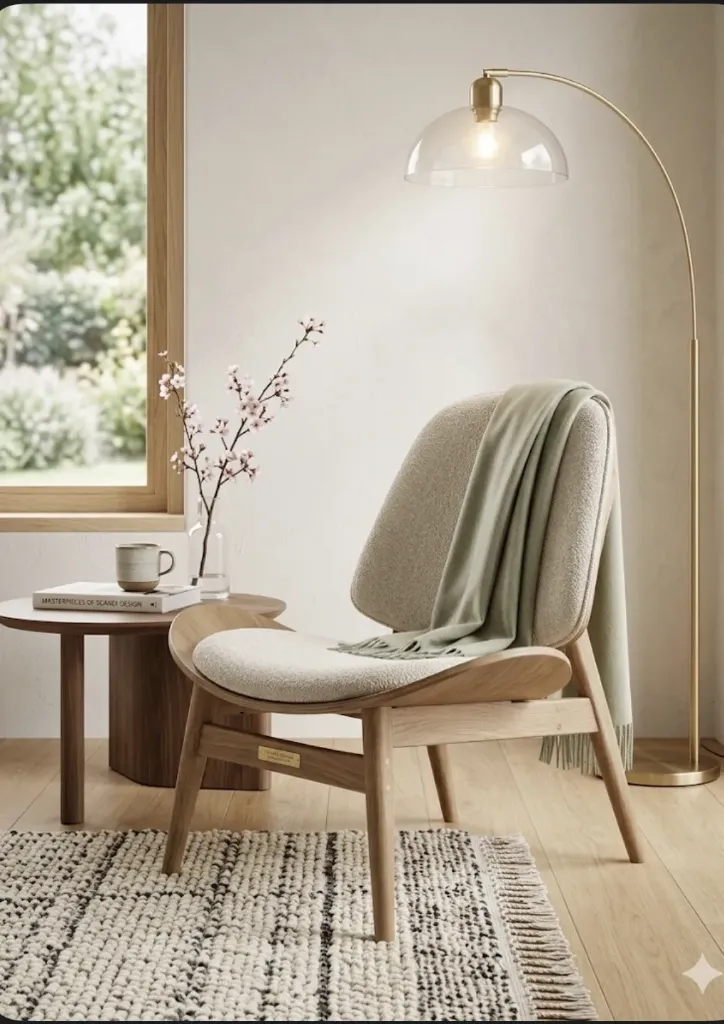 Fauteuil en bois et tissu beige (L77 x P67 x H84 cm) - Design Scandinave Épuré