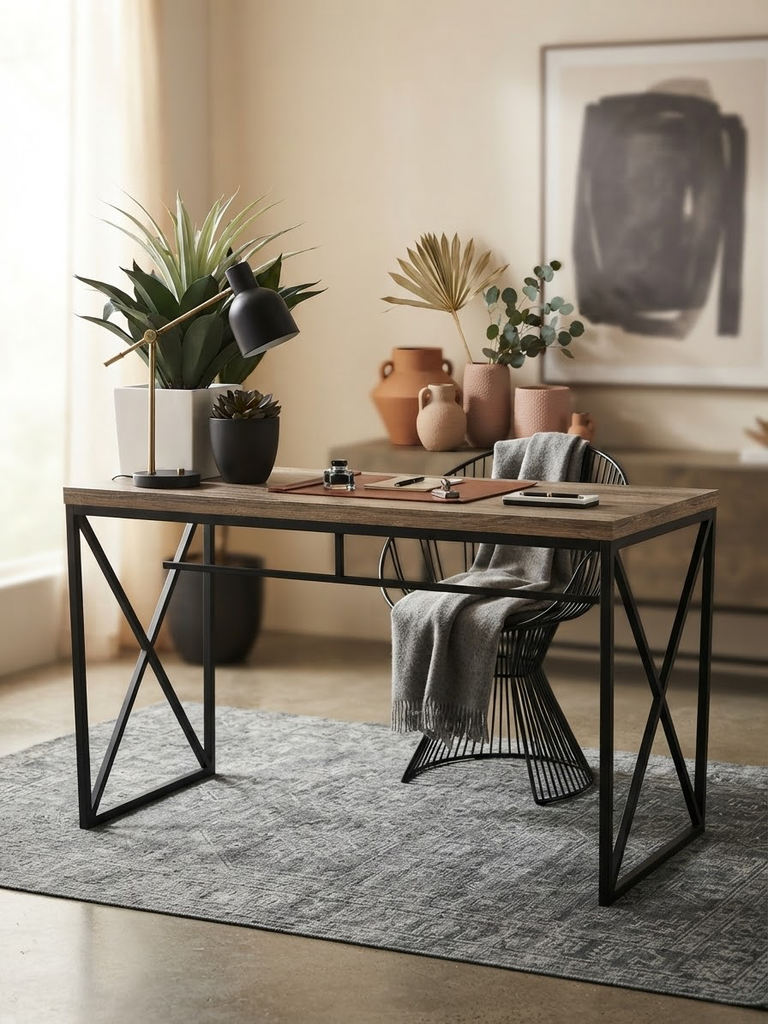 Bureau bois foncé et pied noir - Design contemporain et épuré