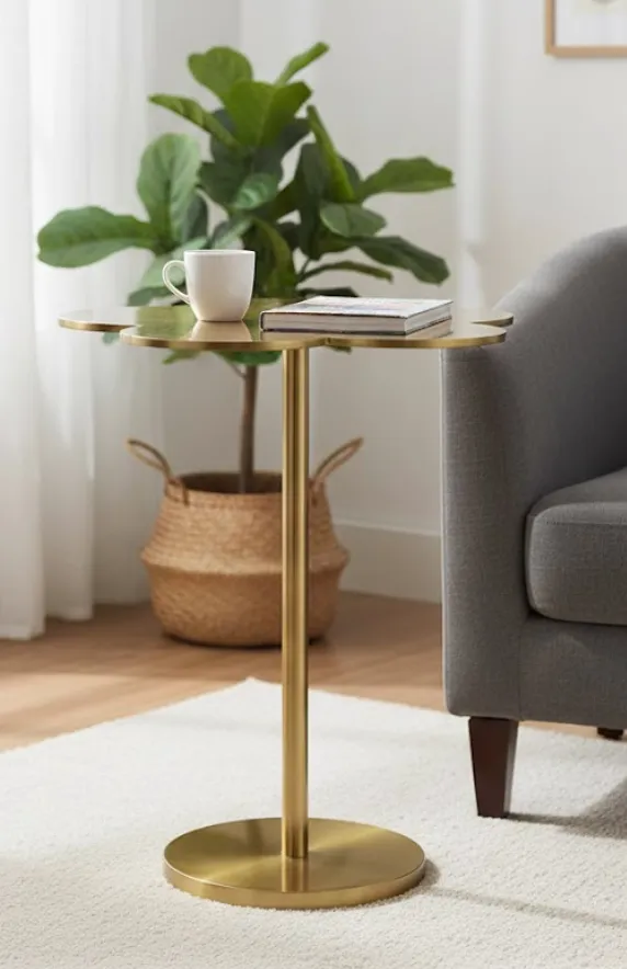 Gold Flower-Shaped Side Table - Elegant Sculptural Accent