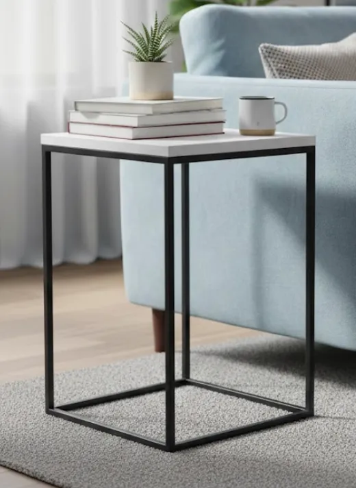 Table d’appoint plateau blanc et pieds noirs - Design moderne et polyvalent