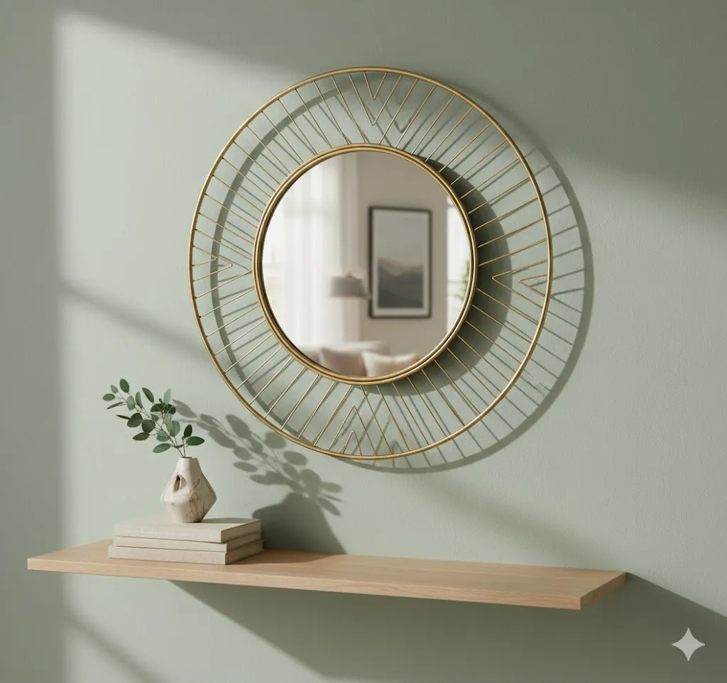 Miroir rond avec cadre en tiges dorées - Élégance contemporaine et lumineuse