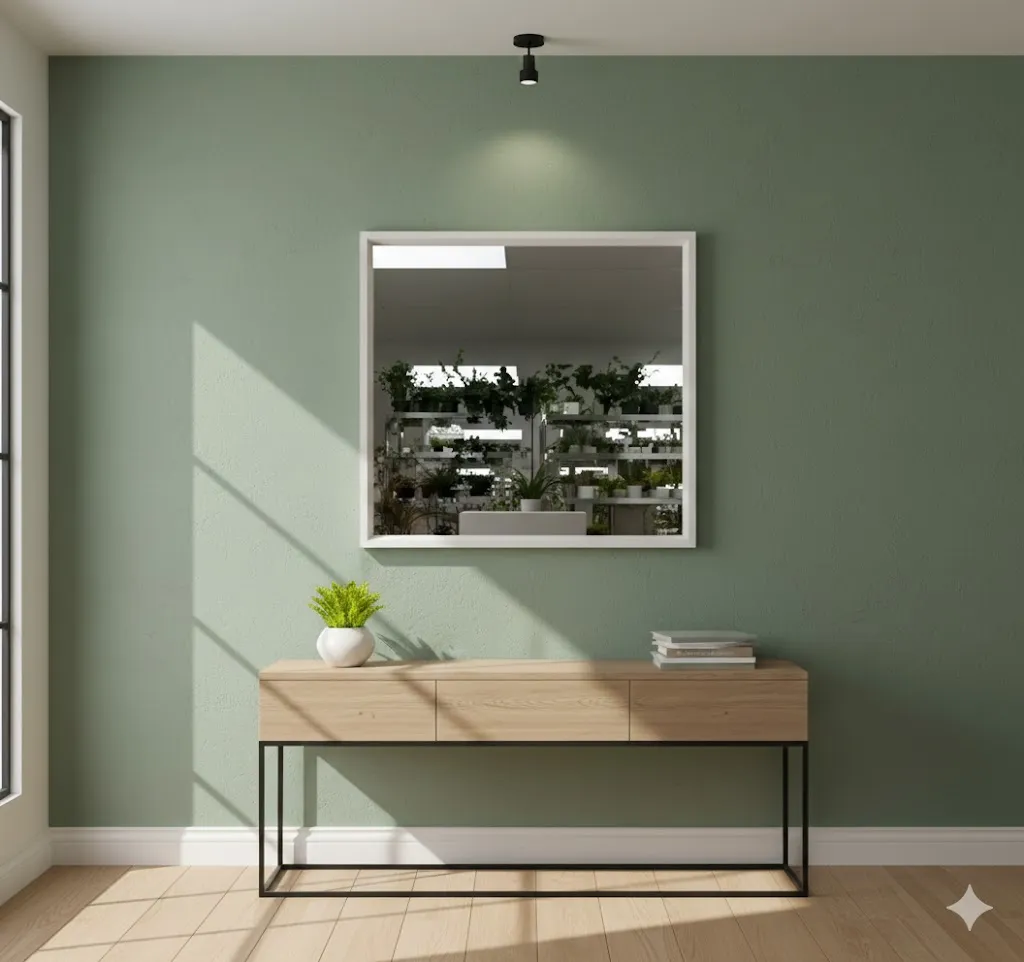 Miroir carré avec cadre épais blanc - Design épuré et lumineux