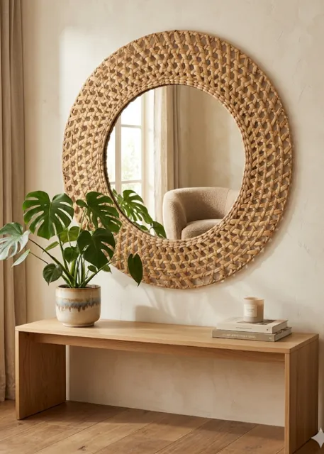 [LIQ-DEC-MIR-32-NA] Miroir en rotin tressé - Style naturel et chaleureux