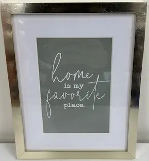 Cadre blanc "Home" sur fond gris - Design sobre et contemporain