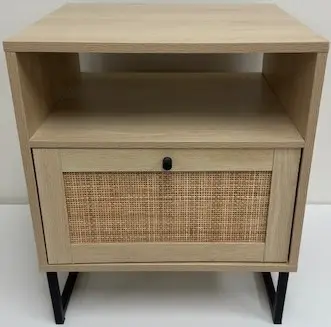[LIQ-MOB-TDN-03-BE] Natural Pine Nightstand with Black Legs - Practical and Warm Design