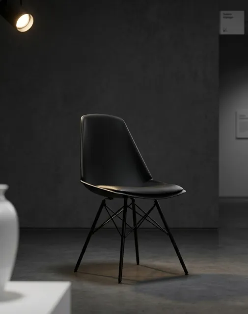 Chaise en plastique avec assise en cuir noir (H84xL48xP51cm) - style moderne minimaliste