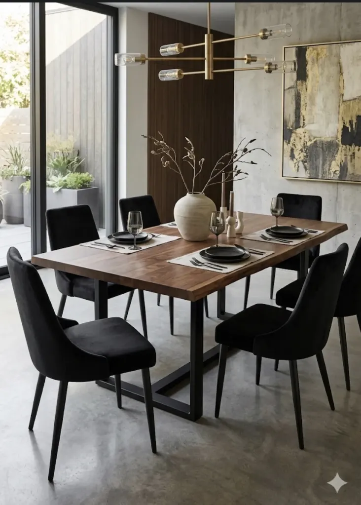 Chaise de salle à manger en velours noir et dossier droit (H91 x L47 x P58 cm) - Design Moderne