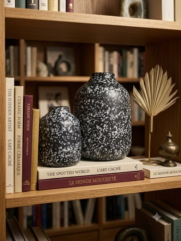 [LIQ-DEC-VAS-105-NB] Ensemble de vases mouchetés noir et blanc - Style graphique et moderne