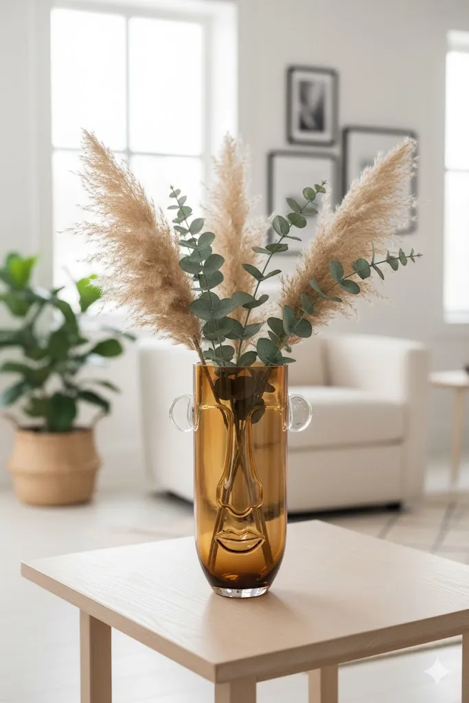 Vase en verre jaune à motif visage - Accent artistique et lumineux