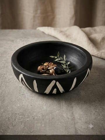 [LIQ-CUI-PLT-48-N] Black pedestal plate with circle pattern - Graphic decorative elegance