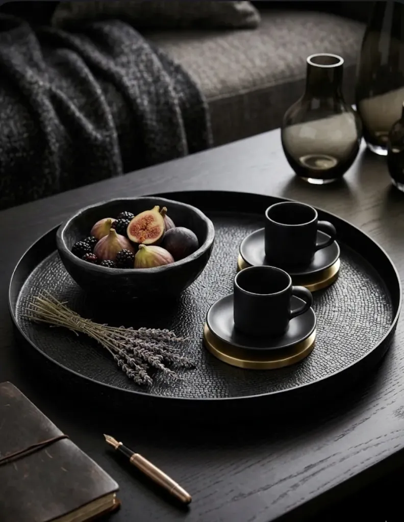 Plateau en métal noir à motifs intérieurs - Élégance graphique et contemporaine