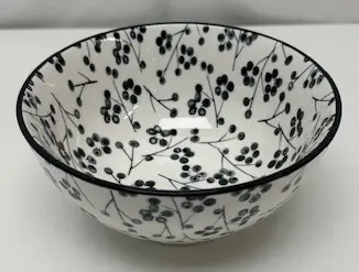 Bol blanc et fleurs noires avec liseré noir - Design floral élégant
