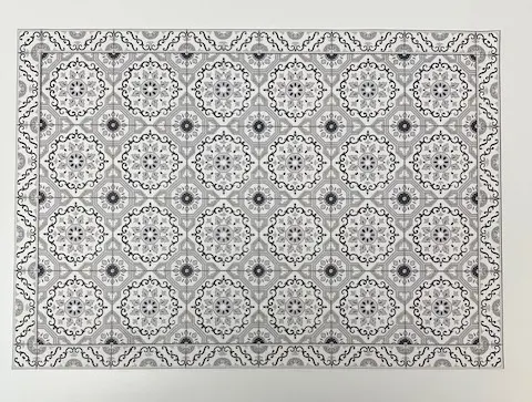 Napperon gris plastifié motifs carrelage vintage - Charme rétro et élégant