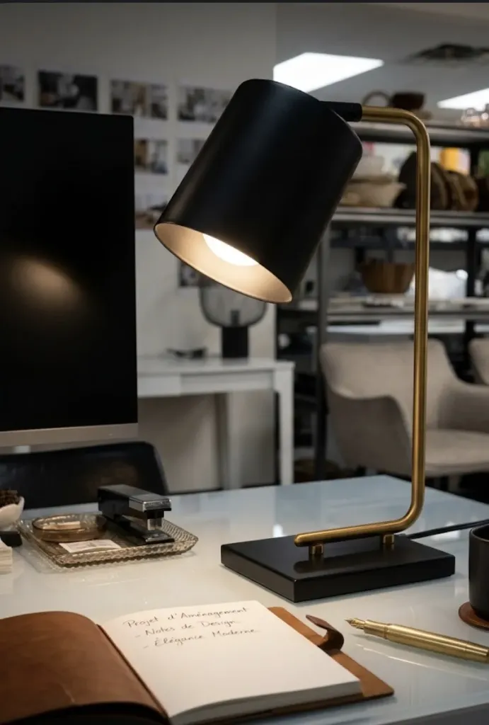 Black Table Lamp with Gold Arm – Modern Elegance by Structube