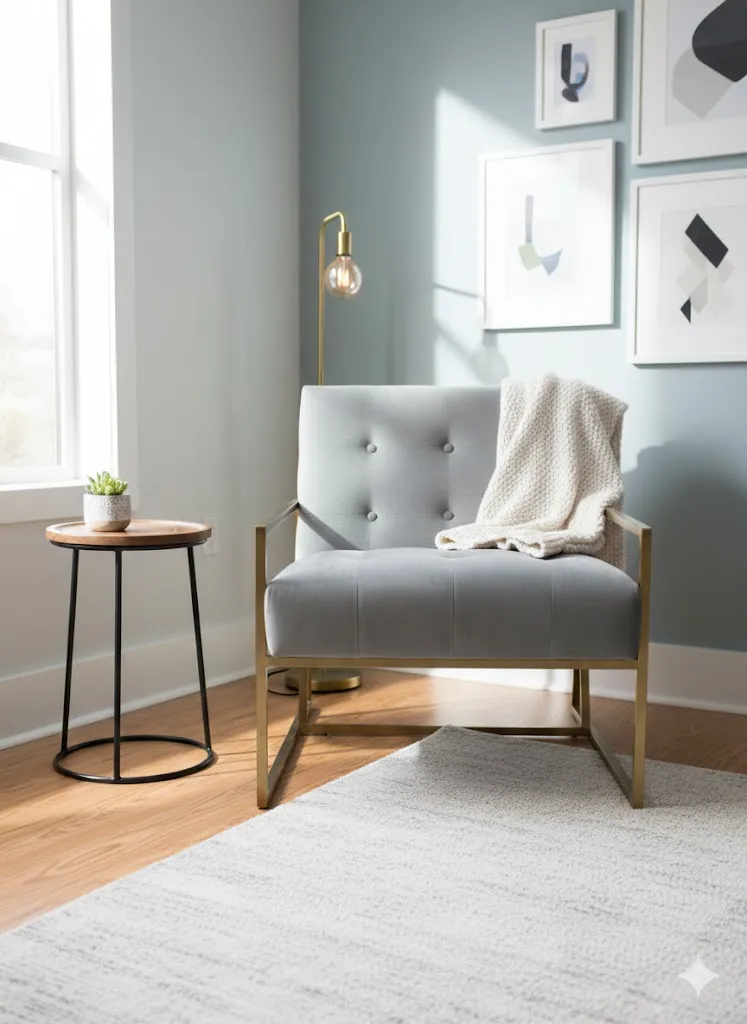 Grey tufted armchair with gold frame (L71xP75xH80cm) - glamorous chic style