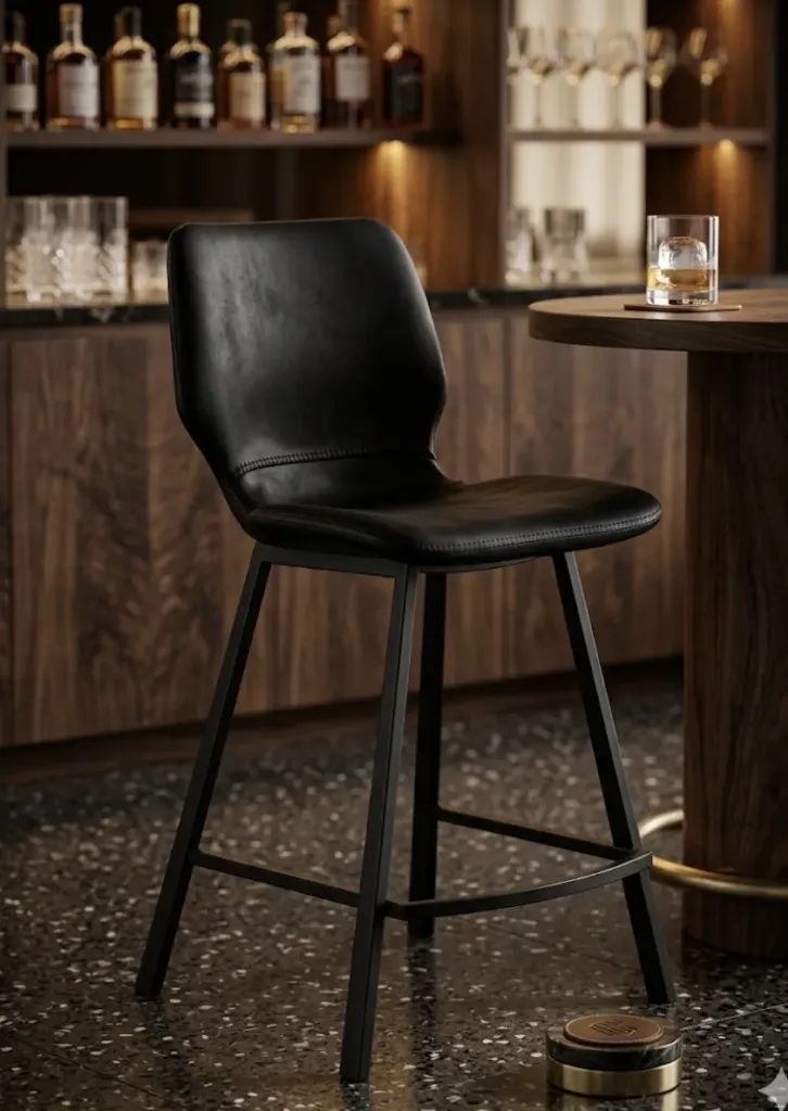Tabouret de comptoir effet cuir avec coutures - Style moderne et confort assuré