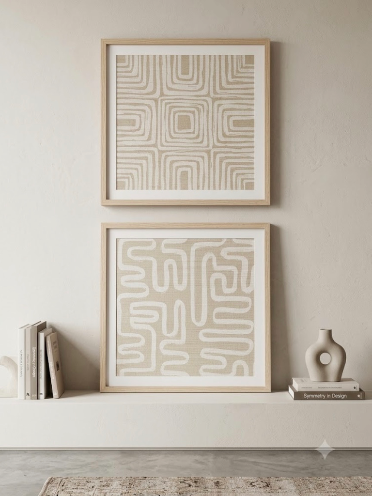 Duo de petits cadres carrés motif labyrinthe - Décoration murale contemporaine