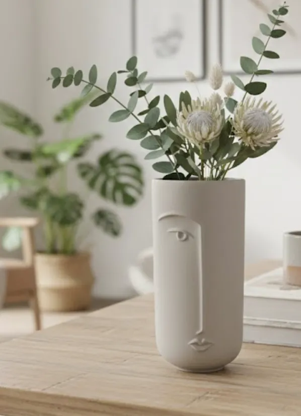 Vase en céramique à visage effet rugueux - Accent artistique et texturé