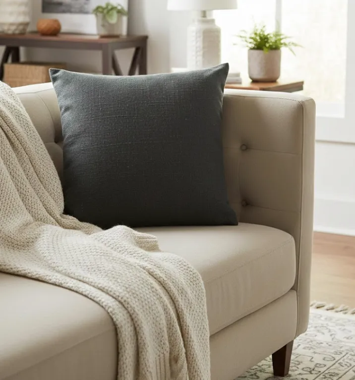 Coussin carré gris texturé ,L50xP50cm– Élégance discrète et confort