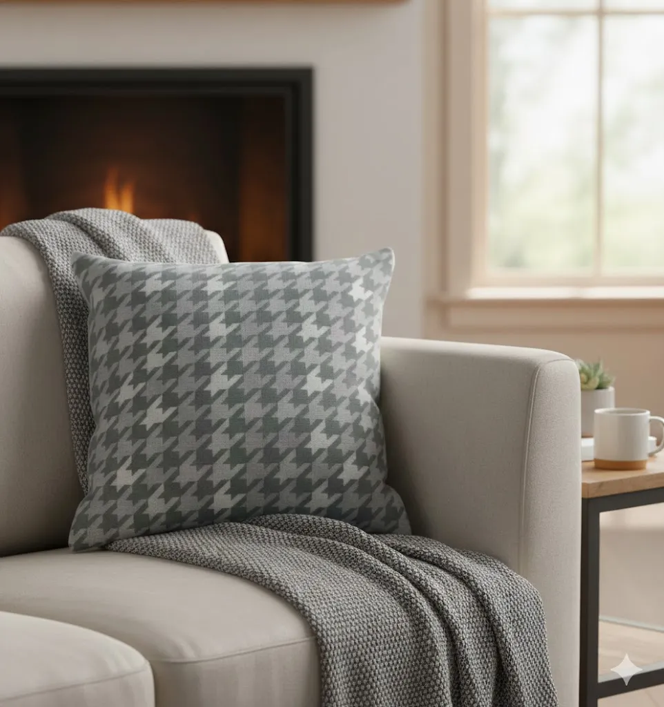 [LIQ-TEX-COU-03-P] Grey Houndstooth Square Cushion – Classic Chic Style
