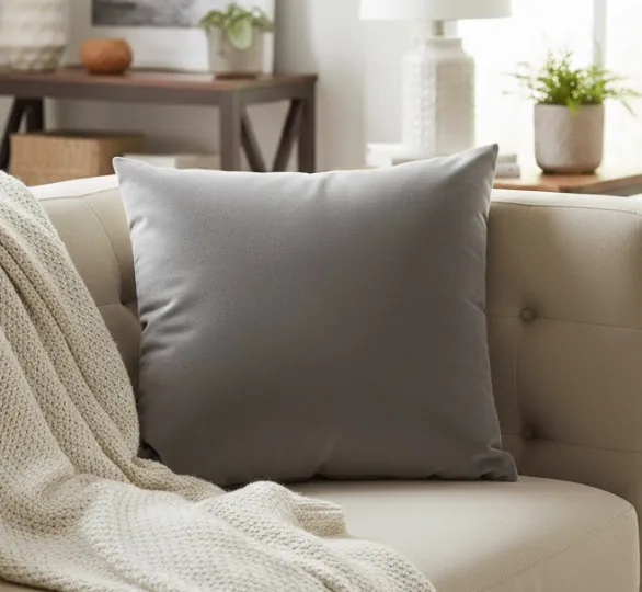 Coussin gris texturé effet velours - Élégance douce et contemporaine