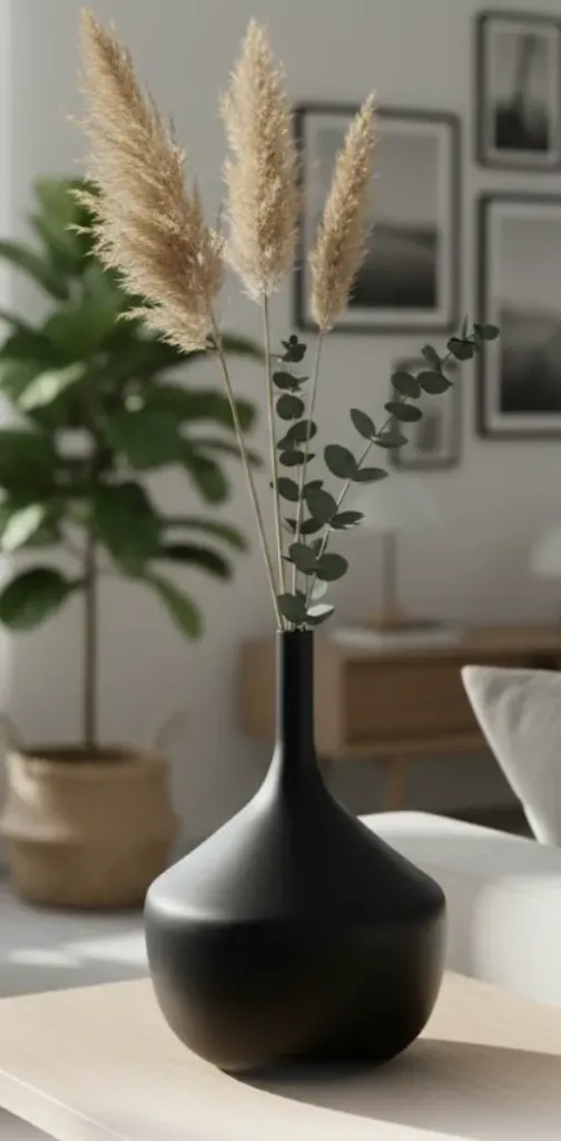 [LIQ-DEC-VAS-01-N] Vase en céramique noire forme bouteille antique - Élégance intemporelle et caractère