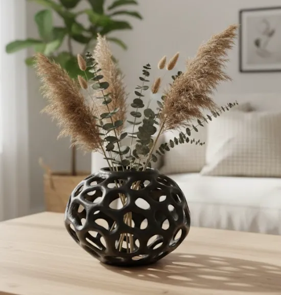Black Openwork Vase - Light and Graphic Elegance