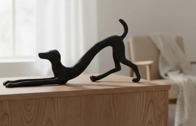 Black Metal Dog Sculpture - Modern and Playful Design Accent