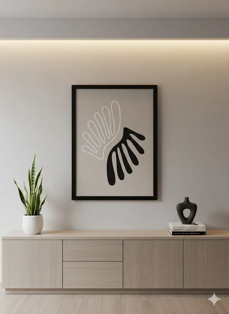 Cadre dessin abstrait beige et noir - Style Organique Moderne