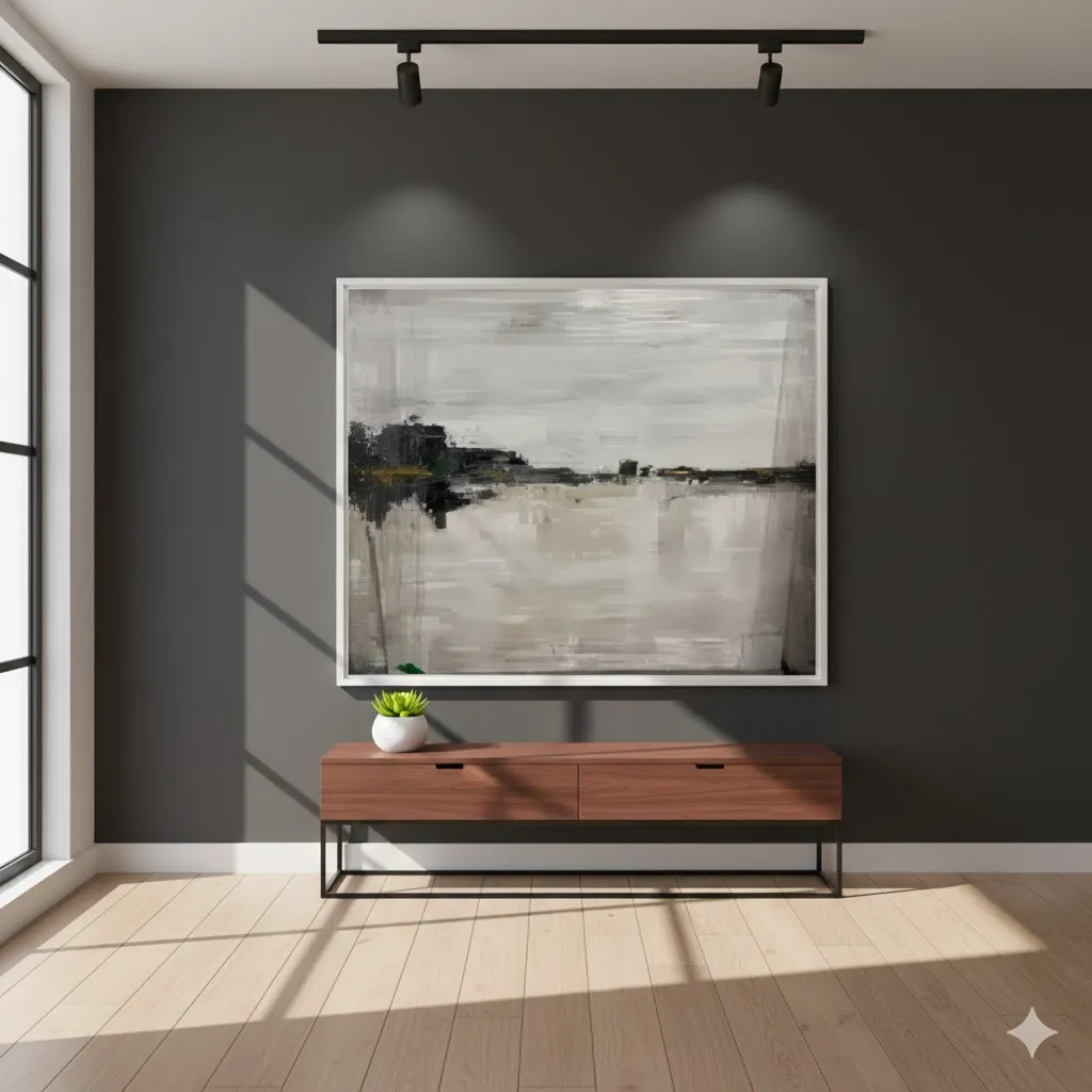 Cadre carré paysage horizon noir (L101 x P101 cm) - Style Contemporain