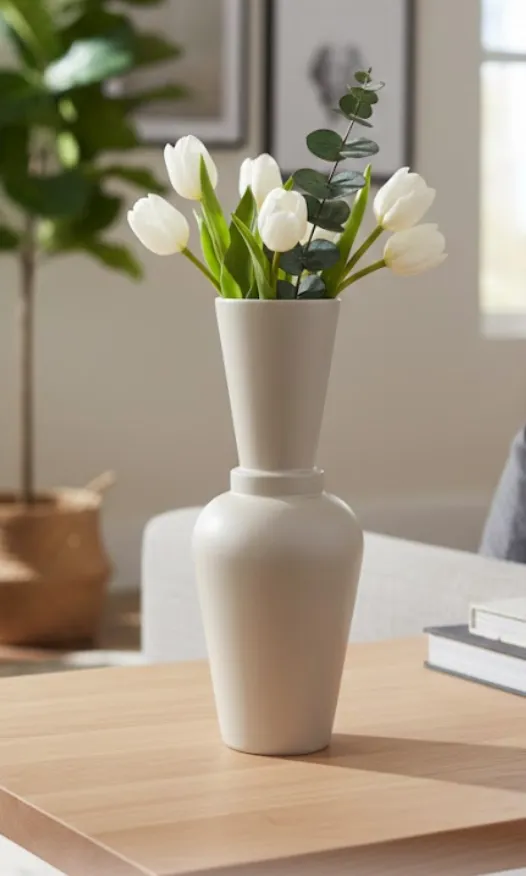 Beige Ceramic Design Vase - Soft and Contemporary Elegance