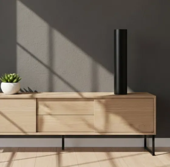 Large black ceramic vase with wood effect (H61cm) - sculptural elegance