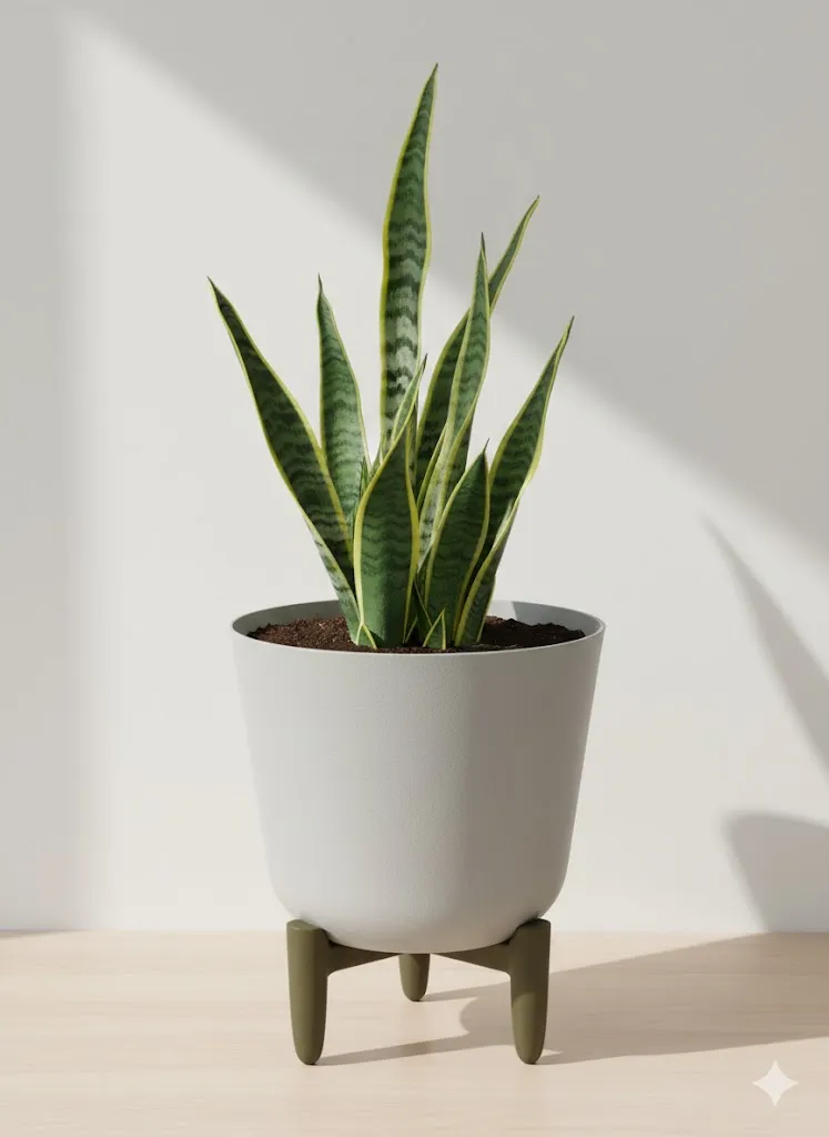 Cache-pot blanc en métal sur pieds en bois - Style Scandi-Chic