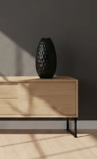 Grand vase noir en céramique martelée (H46cm) - style contemporain brut