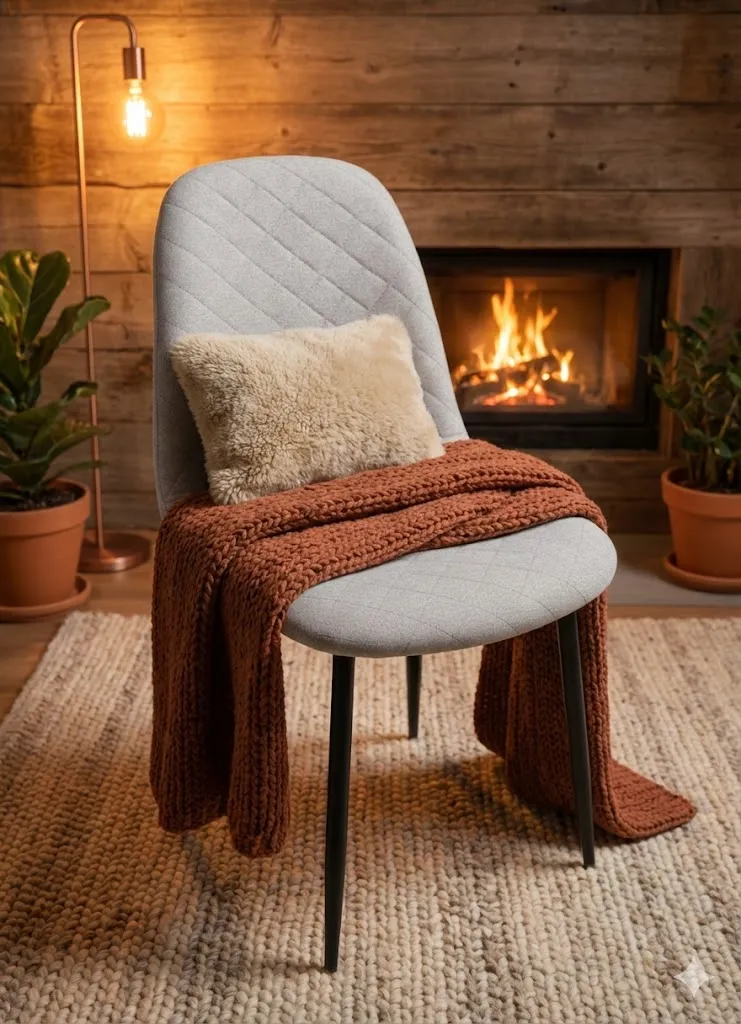 Modern Grey Stitched Fabric Dining Chair with Black Legs