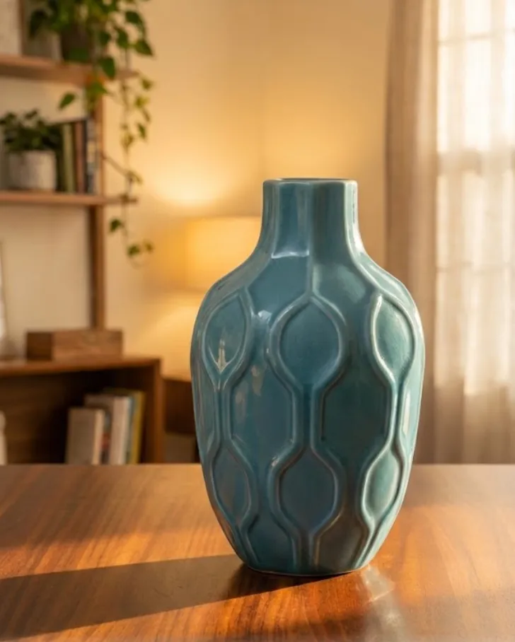 Vase sculpté bleu ciel - Accent artistique et moderne