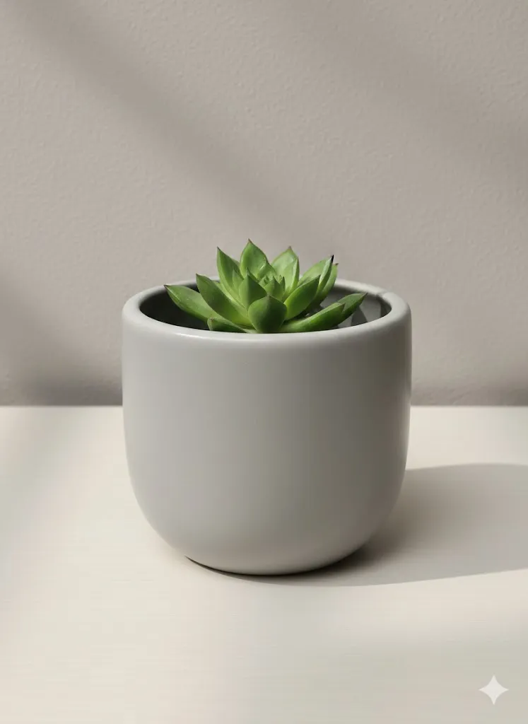 White Ceramic Planter (H11 cm) - Minimalist Style