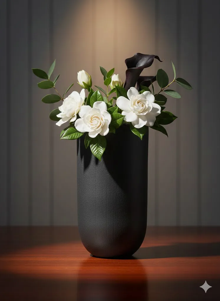Vase noir strié aux bords ondulés - Texture dynamique et design contemporain