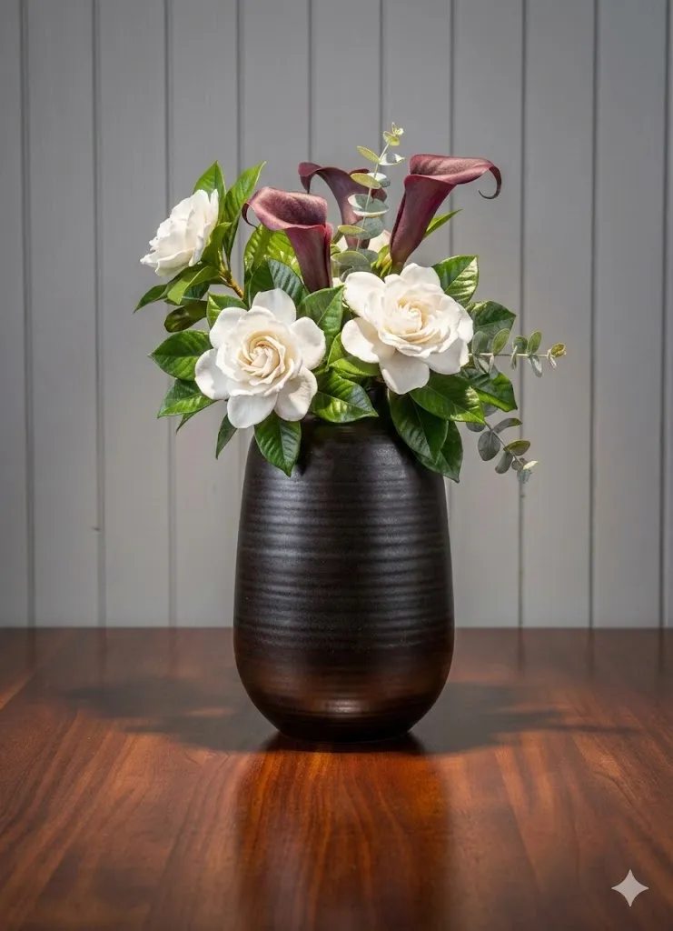 [LIQ-DEC-VAS-366-N] Vase noir à traits striés - Élégance texturée et contemporaine