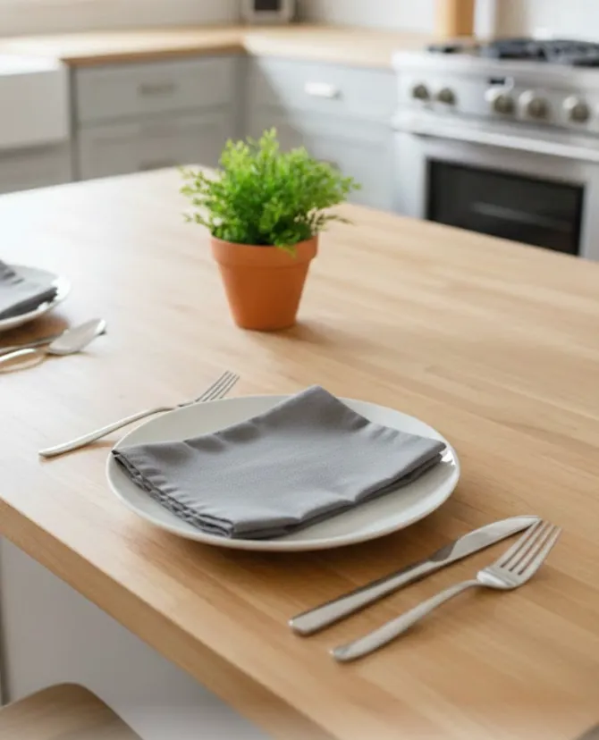 Set of 8 plain grey fabric dinner napkins - timeless elegance