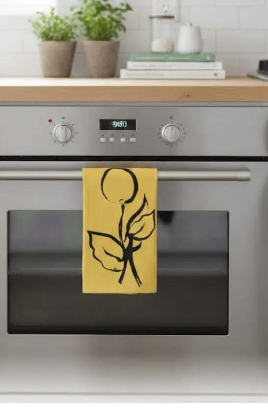 Torchon de cuisine jaune à motif floral - Touche lumineuse et décorative