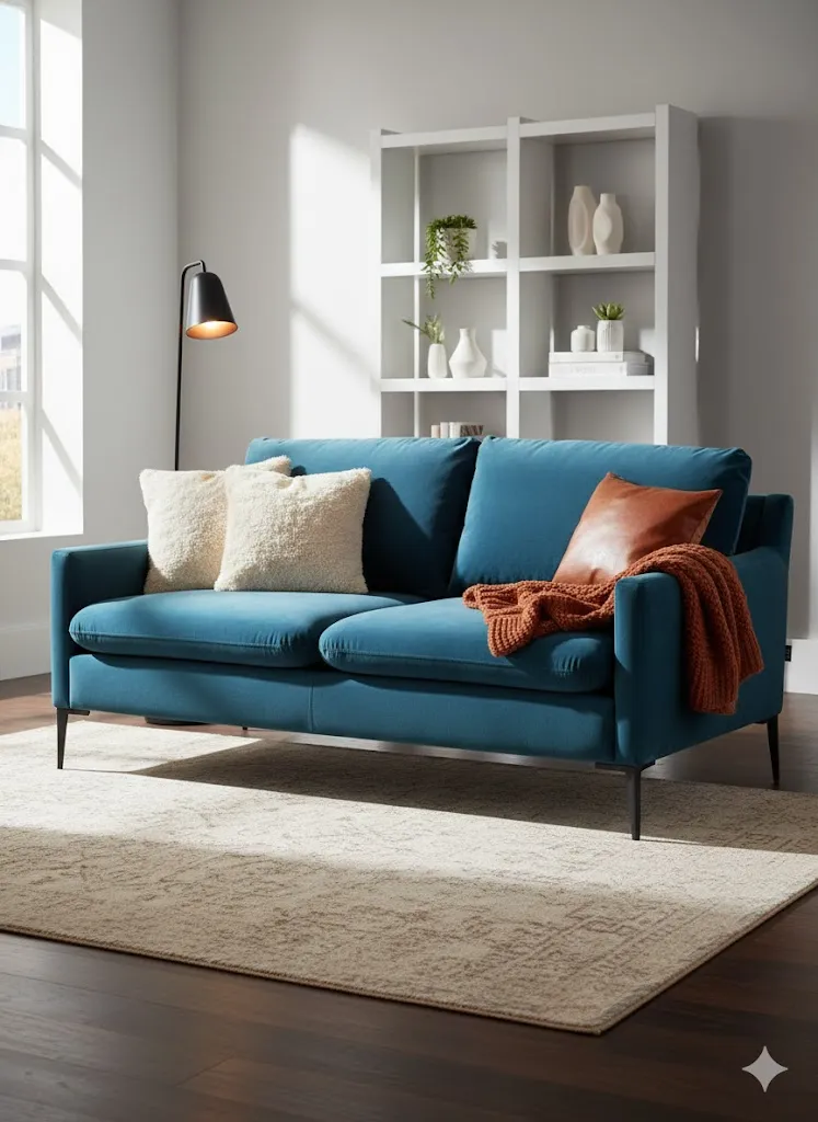 Sofa 2 places en velours bleu - Élégance et confort contemporain