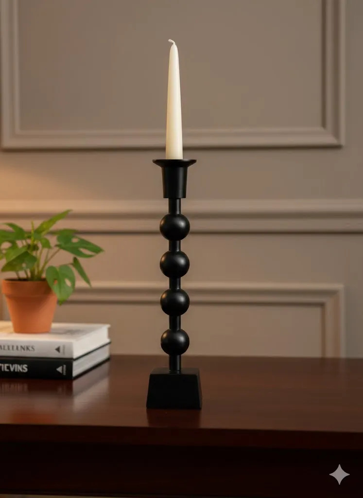 [LIQ-DEC-PTB-68-N] Black Metal Candlestick - Modern Style