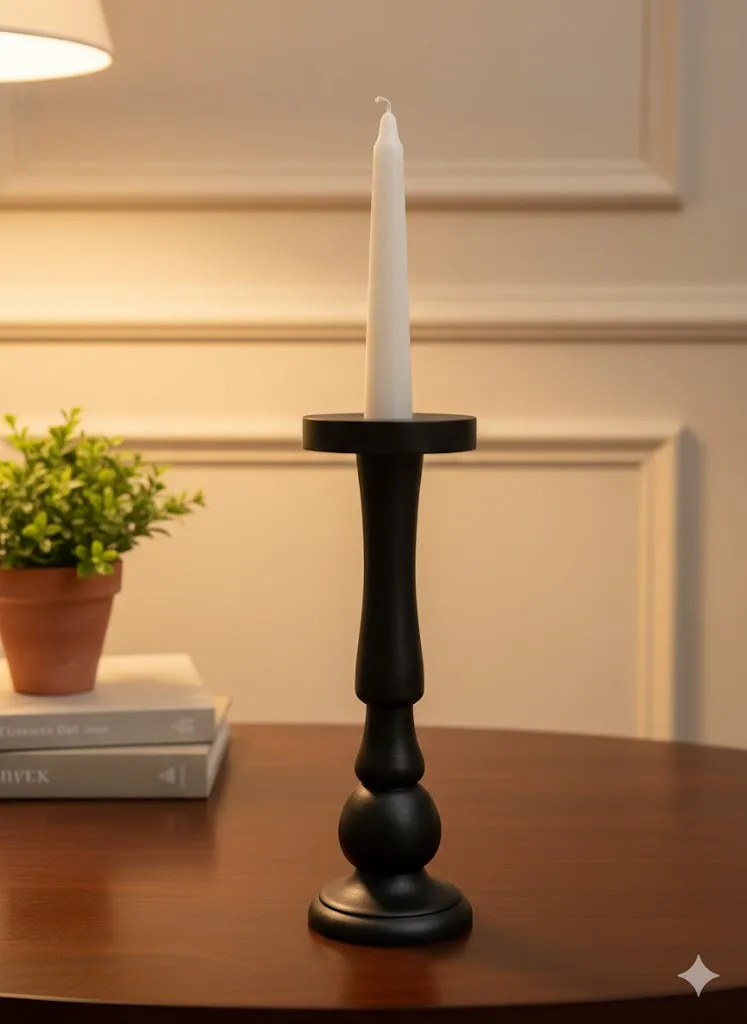 Black Wood Candlestick (D10 x L30 cm) - Chic Decor
