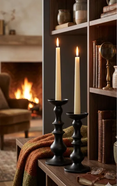 [LIQ-DEC-PTB-69-N] Set of 2 Black Wooden Candle Holders - Chic Decoration