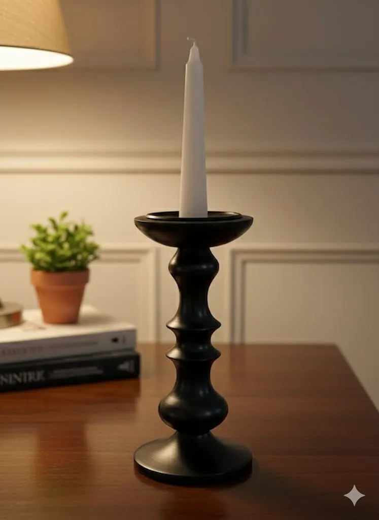 Bougeoir en bois noir (D11 x L25 cm) - Décoration Chic