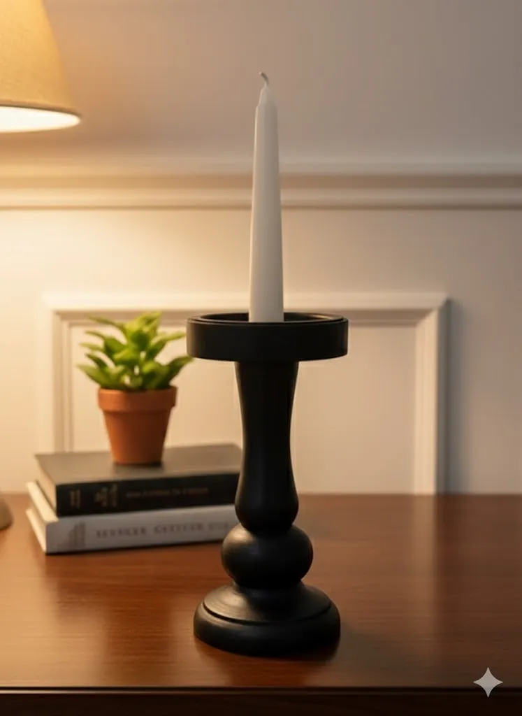 Bougeoir en bois noir (D10 x L20 cm) - Décoration Chic