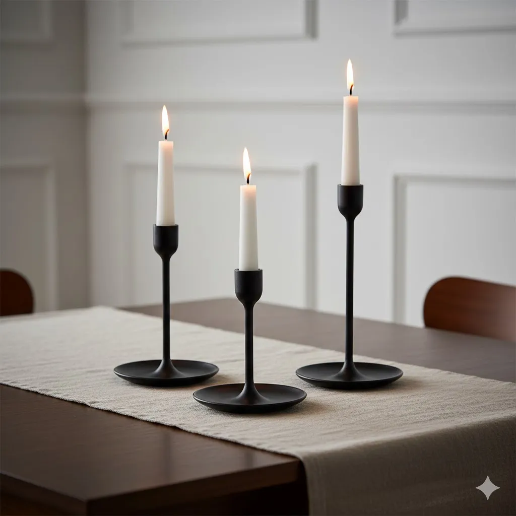 Trio de bougeoirs noirs - Élégance moderne et ambiance chaleureuse